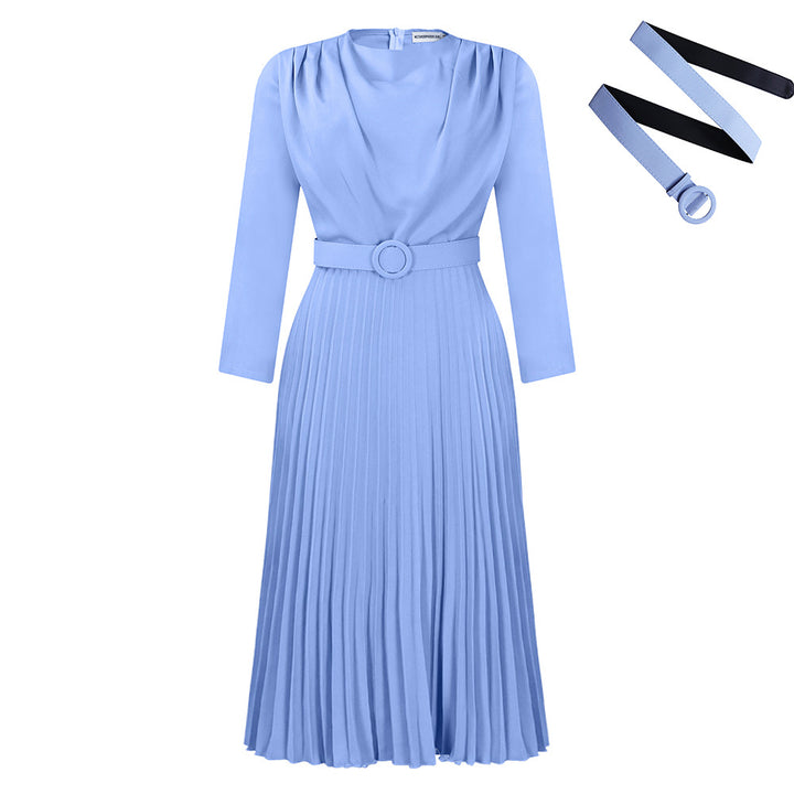 Damen Plisseekleid mit angesetztem Gürtel und eleganten Falten Drune