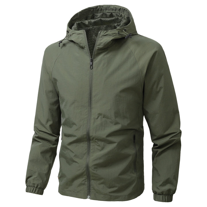 Herren Leichte winddichte Kapuzen-Outdoorjacke mit durchgehendem Reißverschluss und elastischen Bündchen Drune