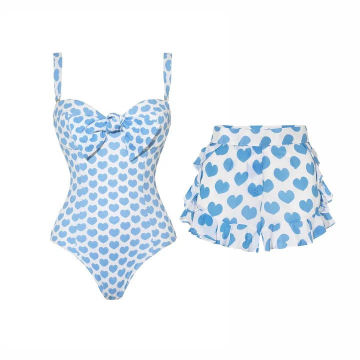 Damen Bikiniset mit Bandeau-Oberteil und Rüschenshorts Drune