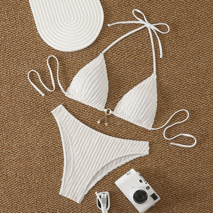 Damen Triangel-Bikini mit feiner Ripptextur und verspieltem Schmuckdetail Drune