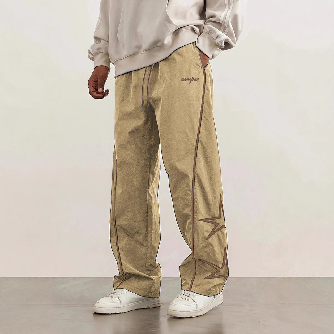 Herren Weite Trackpants mit Kontrastpaspel, Kordelzug und Sternapplikation Drune