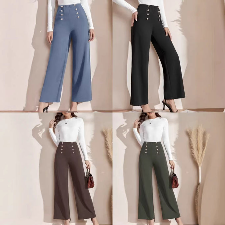 Damen nan hohe Taillenhose mit weitem Bein, maritim inspirierten Zierknöpfen Drune