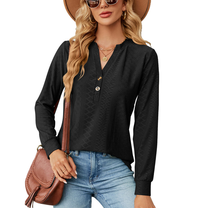 Damen Langarmshirt mit modischem Henley-Ausschnitt und strukturiertem Design Drune