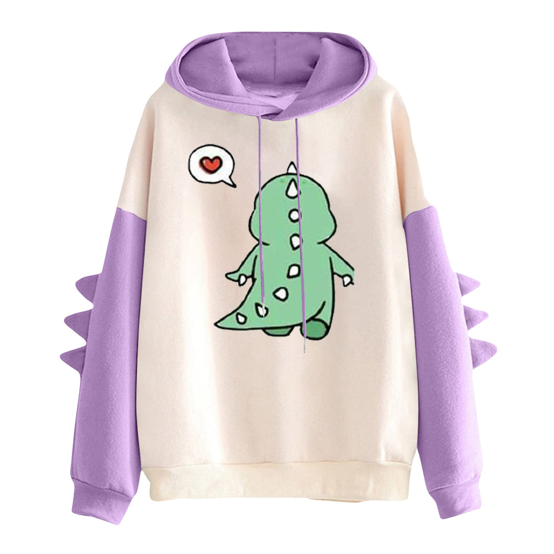 Damen nan Kapuzenpullover mit niedlichem Dinosaurier-Print und dreidimensionalen Ärmeldetails Drune