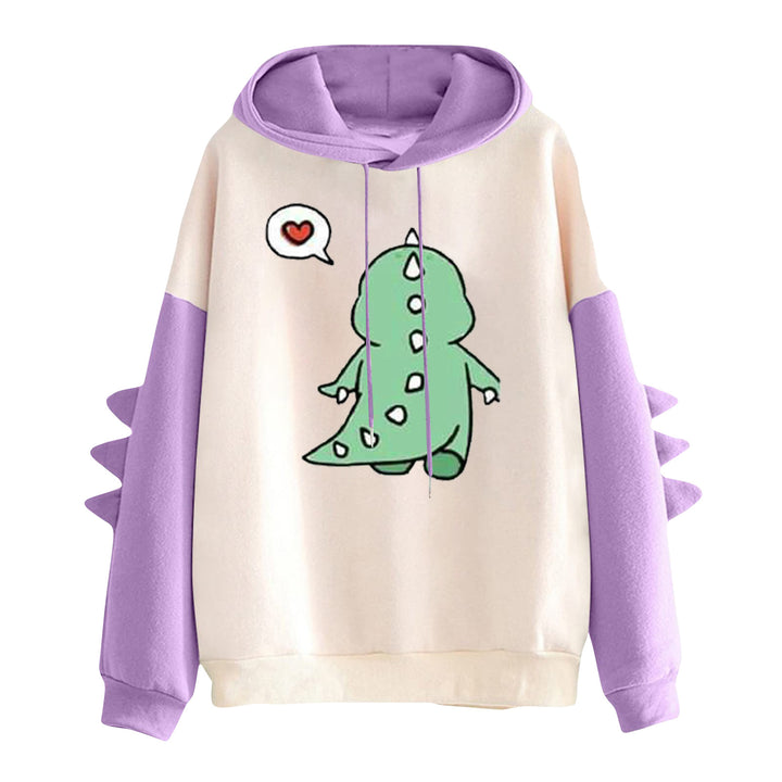 Damen nan Kapuzenpullover mit niedlichem Dinosaurier-Print und dreidimensionalen Ärmeldetails Drune