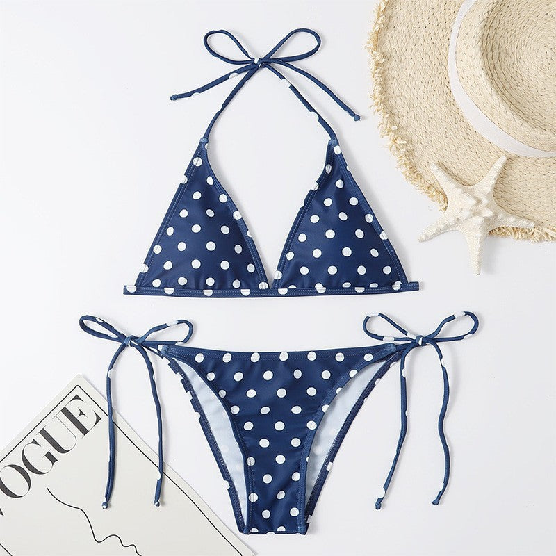 Damen Triangel-Bikini mit hochwertigem Punktmuster und verstellbaren Bändern Drune