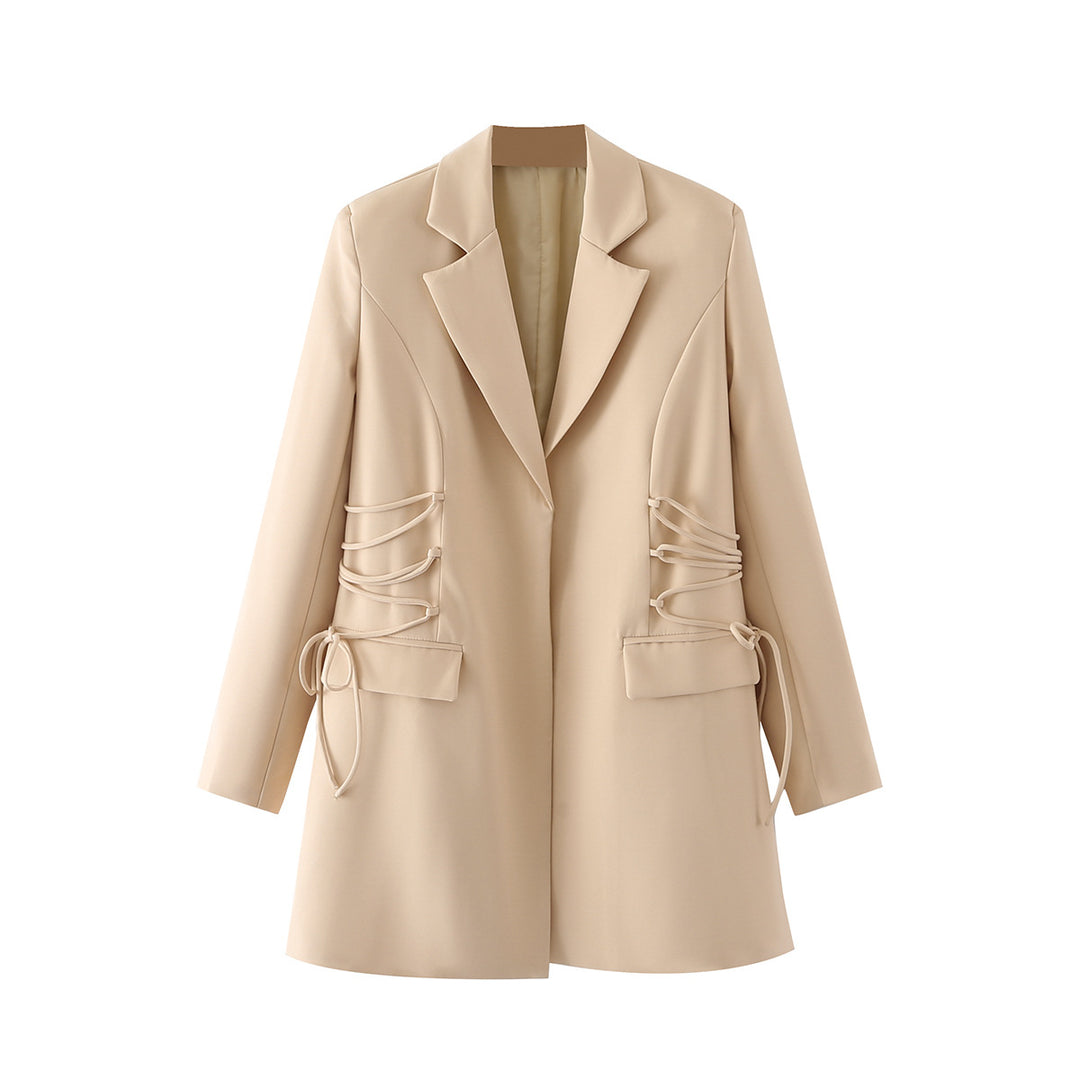 Damen nan taillierter Longblazer mit seitlicher Schnürung und Pattentaschen Drune