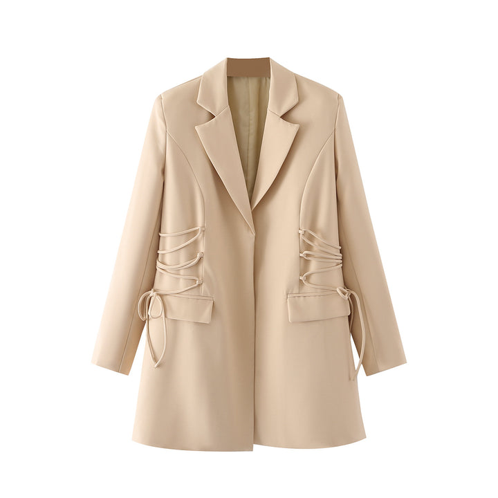 Damen nan taillierter Longblazer mit seitlicher Schnürung und Pattentaschen Drune