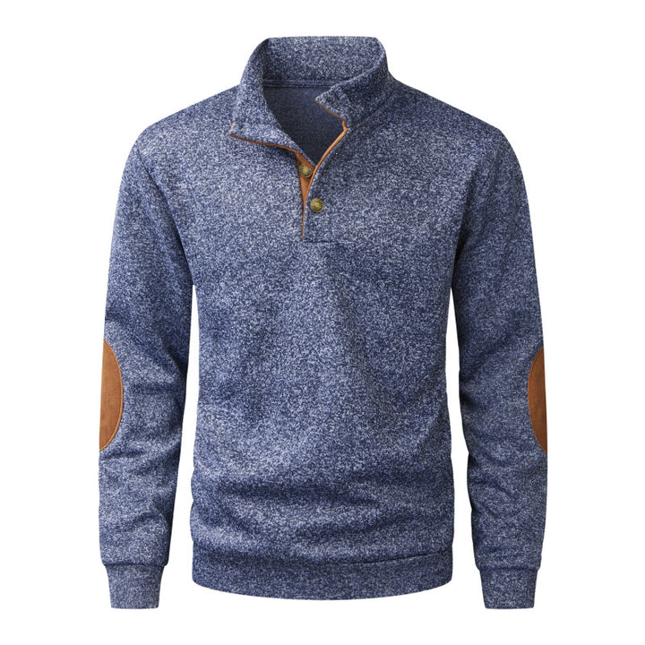 Herren Strickpullover mit Stehkragen, Knopfleiste & Ellbogenpatches Drune