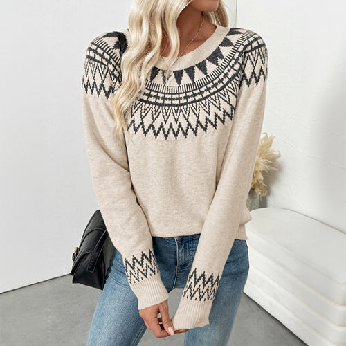 Damen Lässiger Strickpullover mit geometrischem Muster Drune