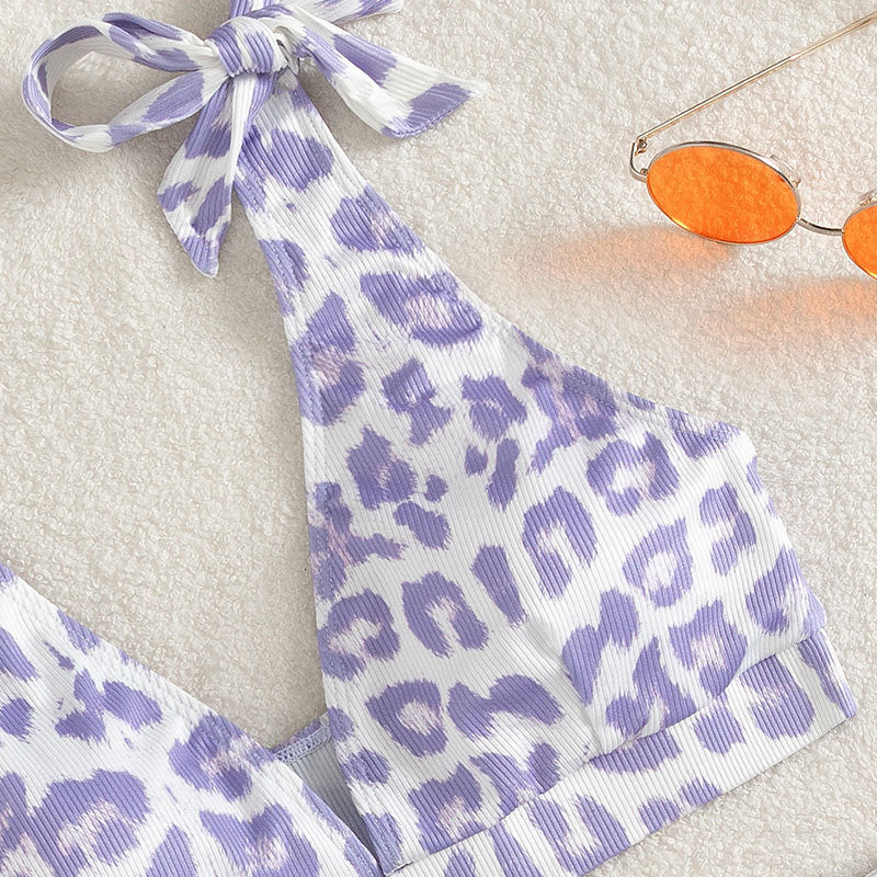 Damen Hochgeschnittener Bikini mit verspieltem Leopardenmuster Drune