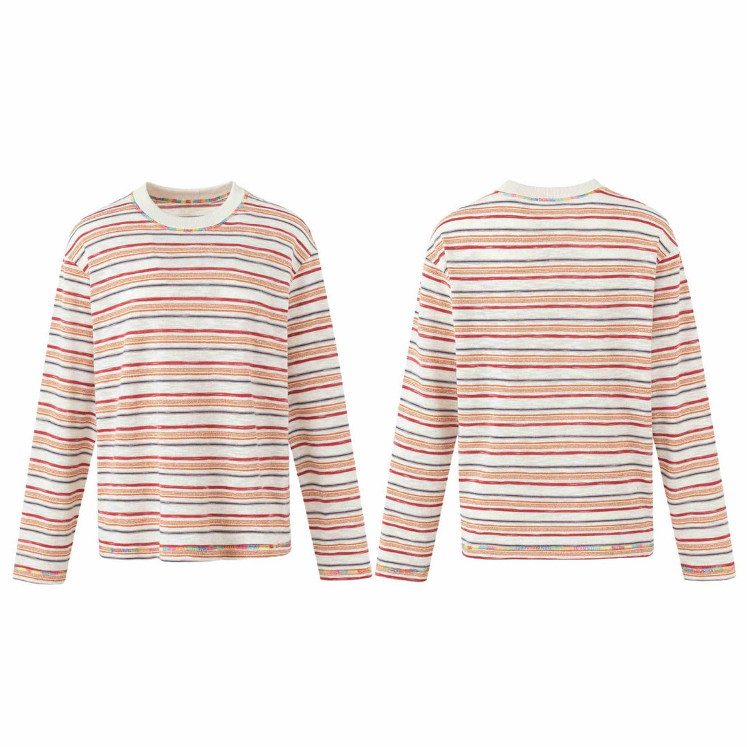 Damen Leichtes gestreiftes Langarm-Strickshirt mit Rundhalsausschnitt Drune