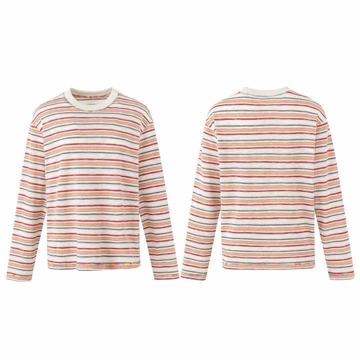 Damen Leichtes gestreiftes Langarm-Strickshirt mit Rundhalsausschnitt Drune