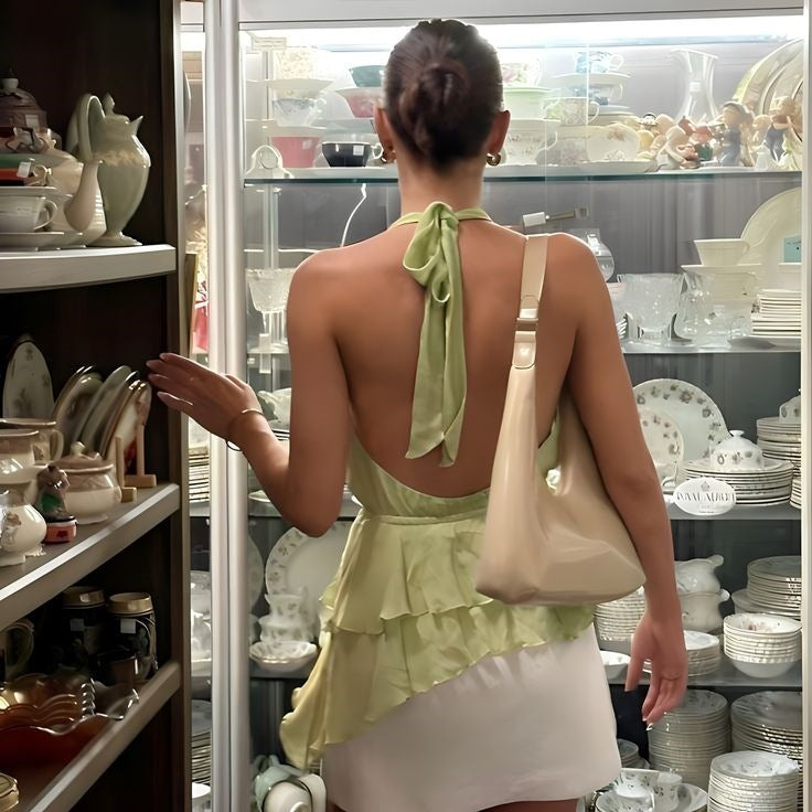 Damen Elegantes Oberteil mit Blumenapplikation und tiefem V-Ausschnitt Drune