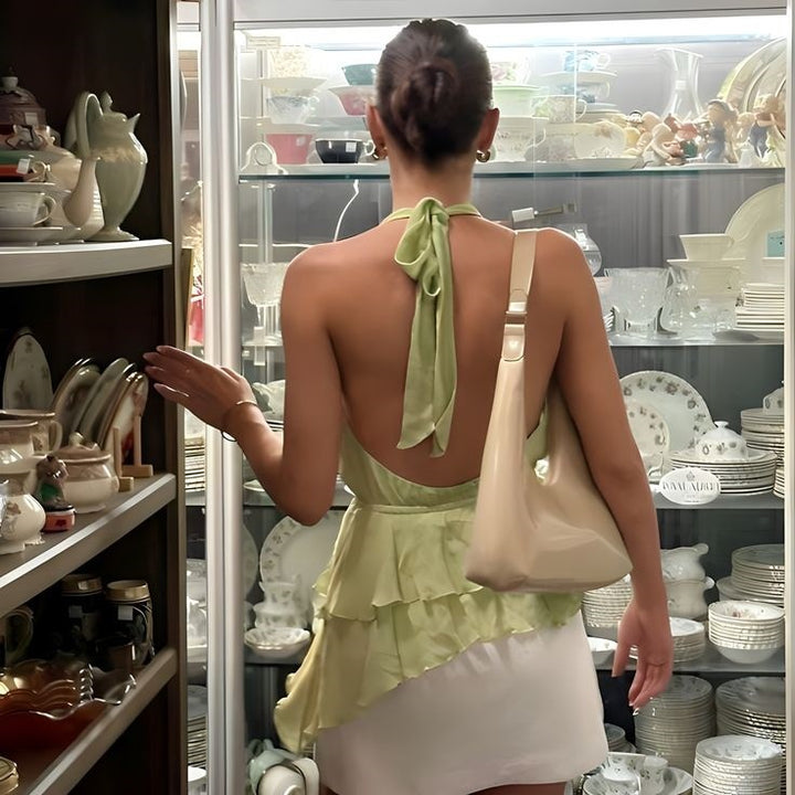 Damen Elegantes Oberteil mit Blumenapplikation und tiefem V-Ausschnitt Drune