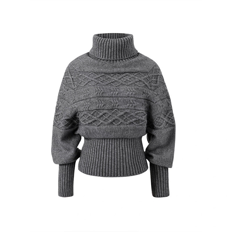 Damen Oversized Strickpullover mit hohem Kragen und strukturiertem Design Drune