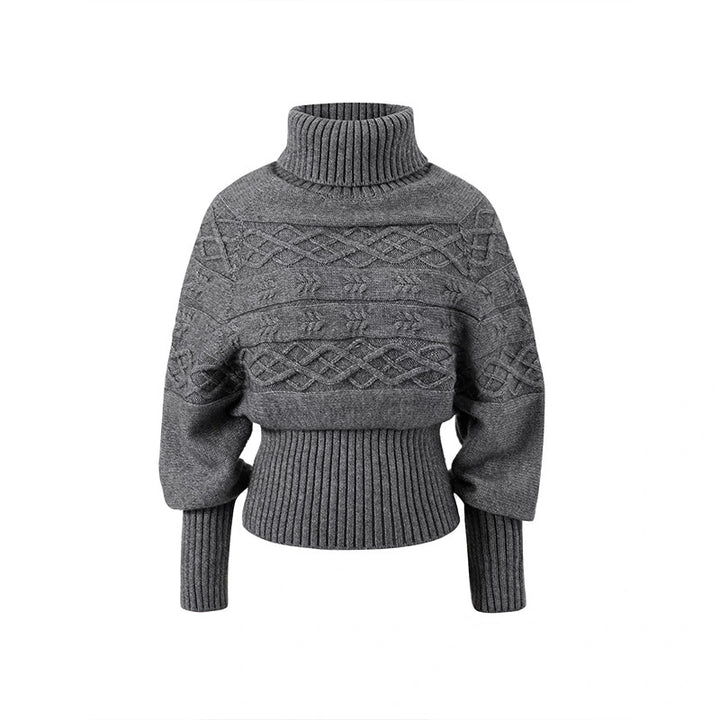 Damen Oversized Strickpullover mit hohem Kragen und strukturiertem Design Drune