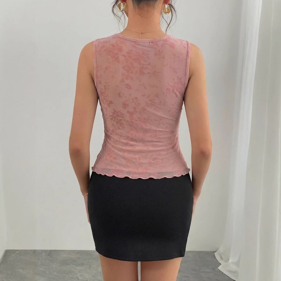 Damen nan figurbetontes ärmelloses Spitzen-Top mit tiefem V-Ausschnitt, geformten Cups und floraler Jacquardstruktur Drune
