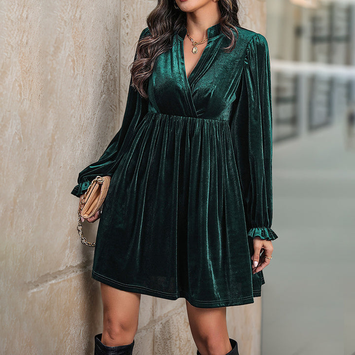 Damen Elegantes Samtkleid mit tiefem V-Ausschnitt Drune