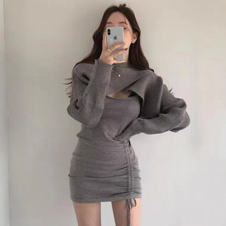 Damen Strickkleid mit Optik eines Oversized-Pullovers und details - Drune