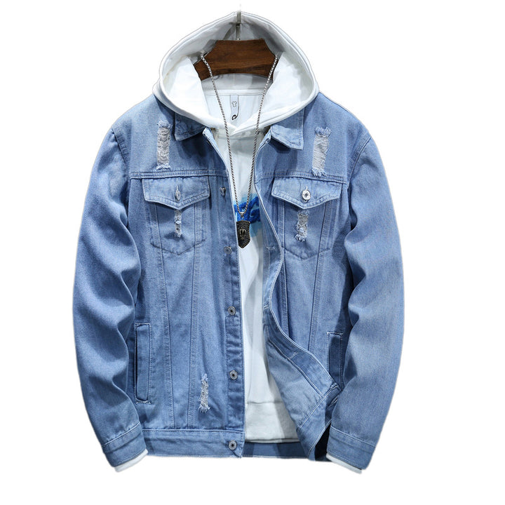 Herren lässige Jeansjacke mit bequemem Hoodie-Einsatz und modischen Details Drune