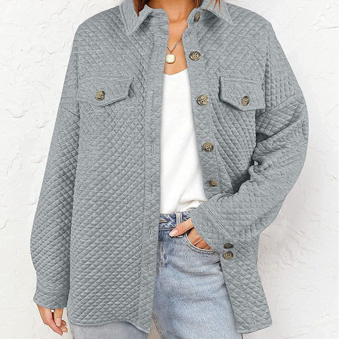 Damen Stepp Übergangshemdjacke mit Oversize Schnitt Brustpatten und Knopfleiste Drune