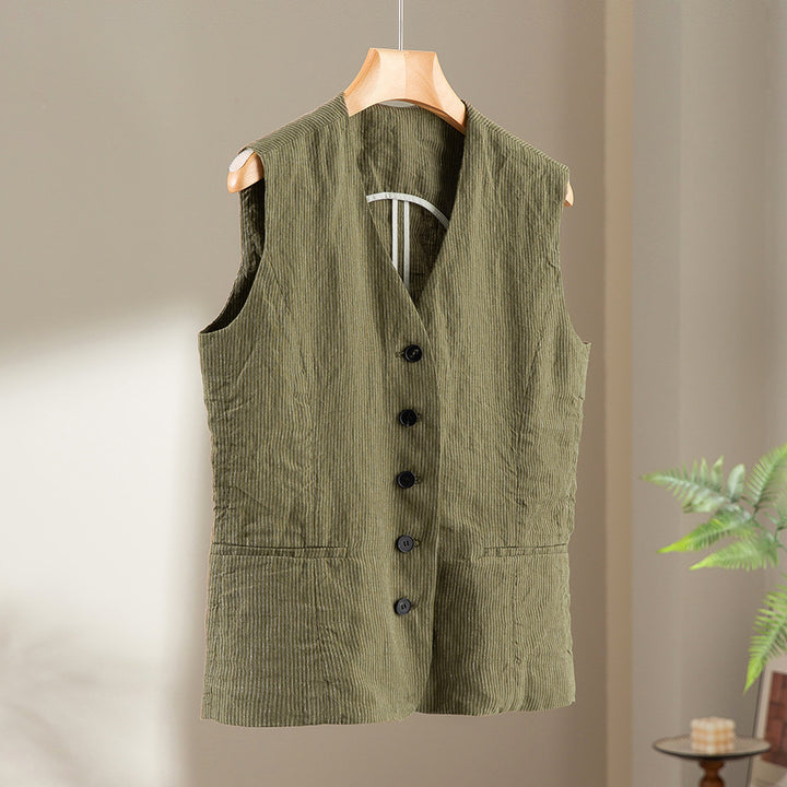 Damen Taillierte Cordweste mit V‑Ausschnitt und Eingrifftaschen Drune