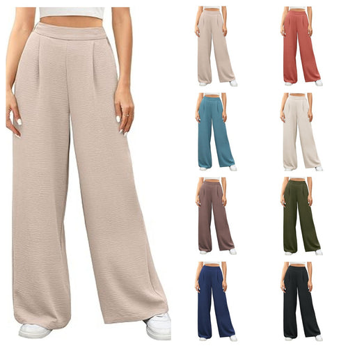 Damen weite High-Waist Palazzo-Hose mit Strukturstoff Drune