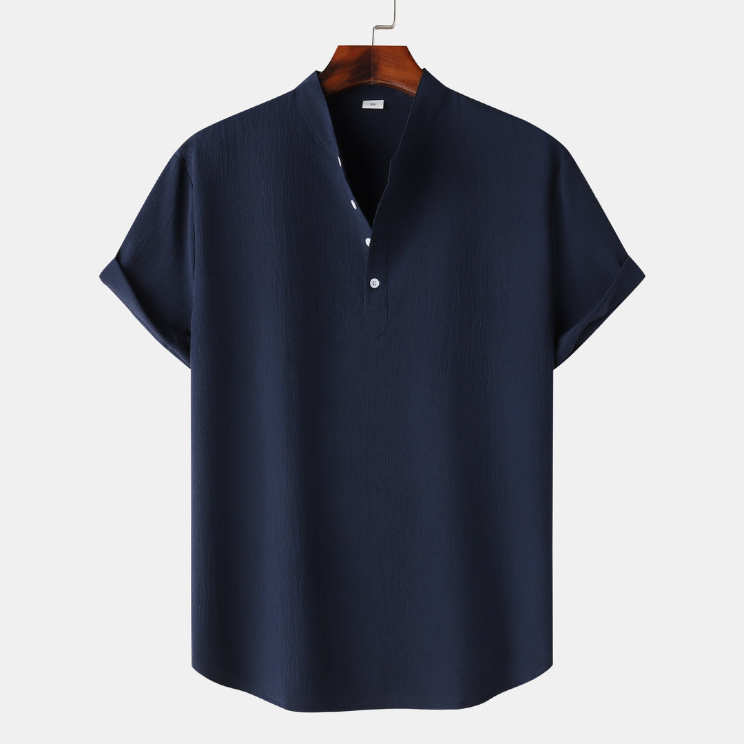 Herren Kurzarmhemd mit modernem Henley-Design und funktionalen Knöpfen Drune