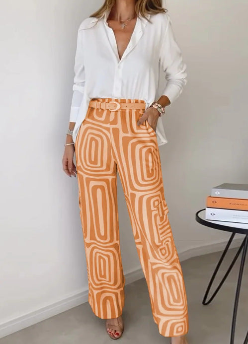 Frauen weite Palazzo-Hose mit grafischem Retro-Print Drune