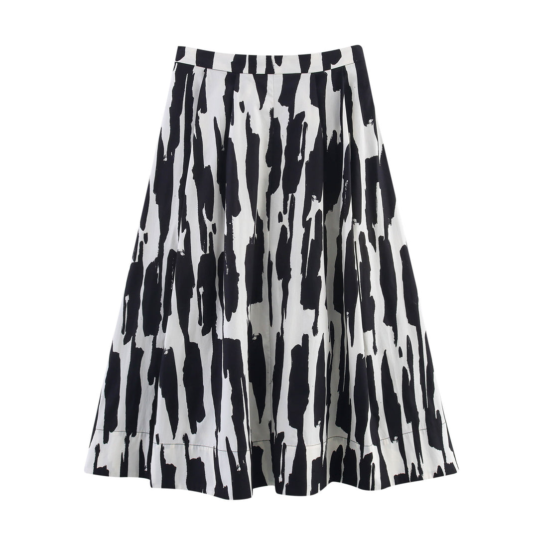 Damen A-Linie Midi-Rock mit stylischem abstraktem Druck Drune