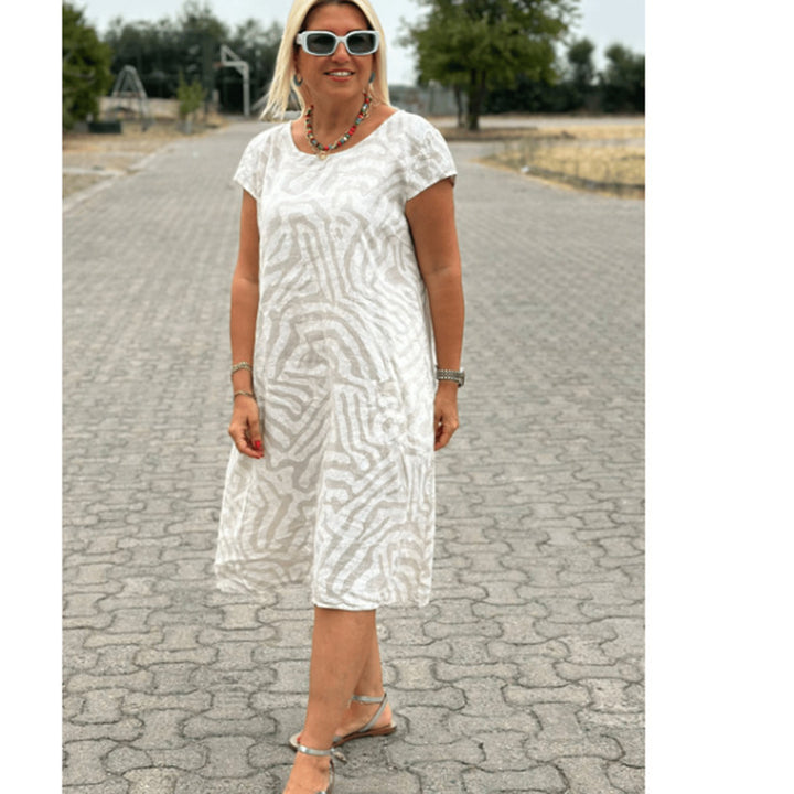 Damen nan knielanges A-Linien-Midikleid mit strukturierter Jacquardoptik und Rundhalsausschnitt Drune