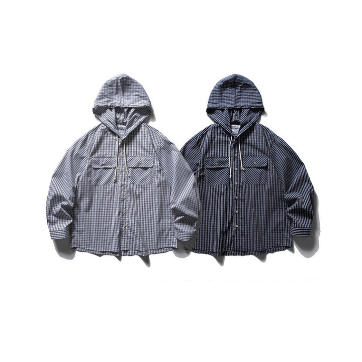 Unisex Oversized Kapuzen-Overshirt aus Baumwollmix mit Brustklappen und durchgehender Knopfleiste Drune