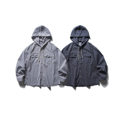 Unisex Oversized Kapuzen-Overshirt aus Baumwollmix mit Brustklappen und durchgehender Knopfleiste Drune