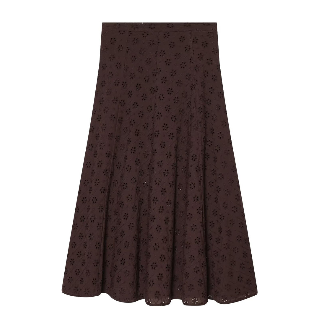 Damen Midirock mit feiner Lochstickerei Drune
