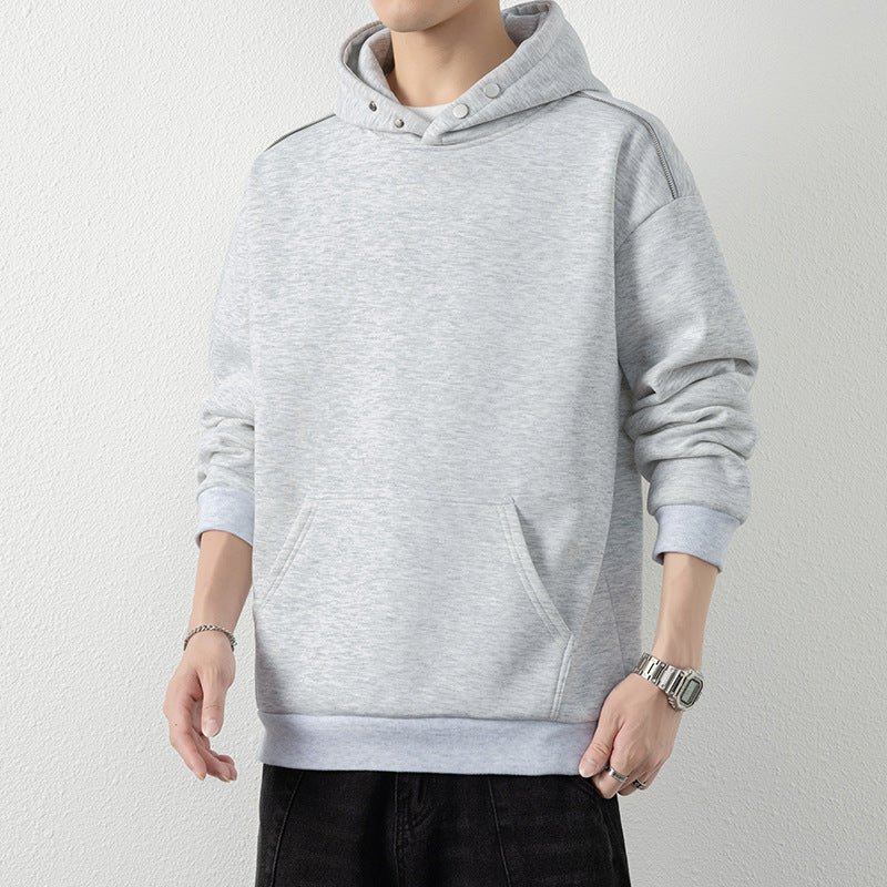 Herren Oversize-Kapuzenpullover mit Kängurutasche & Druckknopf-Hals Drune
