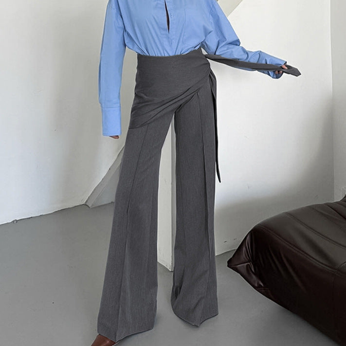 Damen Elegante Wickelhose mit weitem Bein und tailliertem Bund Drune