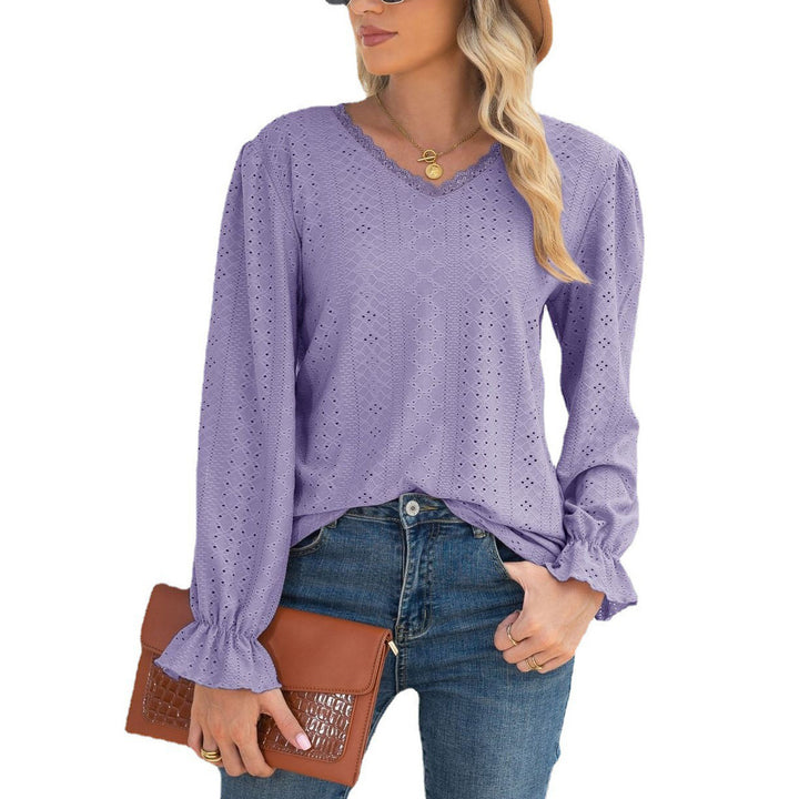 Damen Blusenshirt mit Lochmuster und elastischen Ärmelbündchen Drune