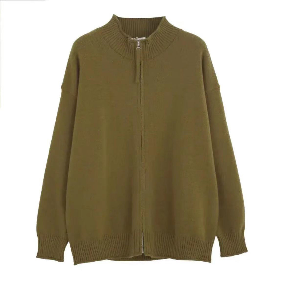 Damen Freizeit Strickjacke mit hohem Kragen und Reißverschluss Drune