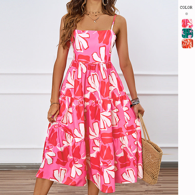 Damen Midikleid mit floralen Mustern und voluminösem Rock Drune
