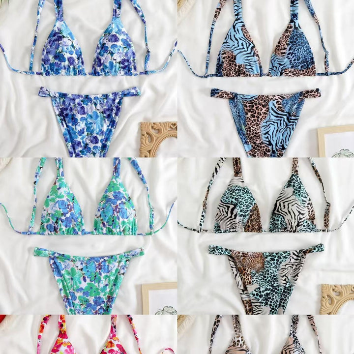 Damen verstellbares Triangel-Bikini-Set mit floralem Muster Drune