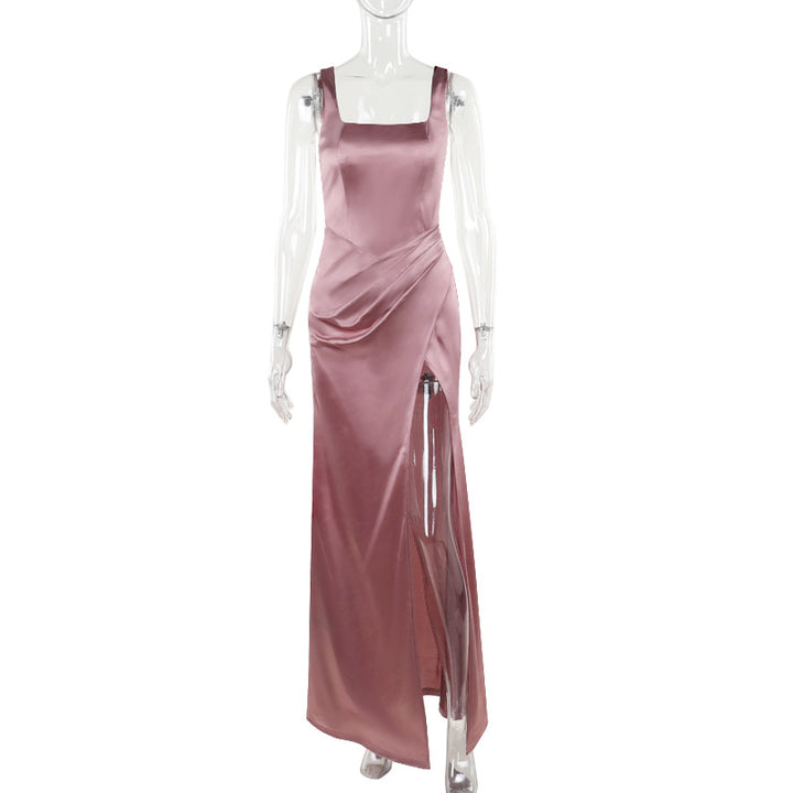 Damen elegantes Maxikleid mit anliegendem Oberteil und hohem Schlitz Drune