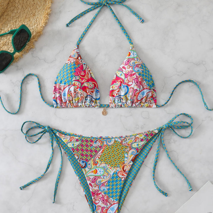 Damen Bikini-Set mit verstellbaren Trägern und buntem Muster Drune