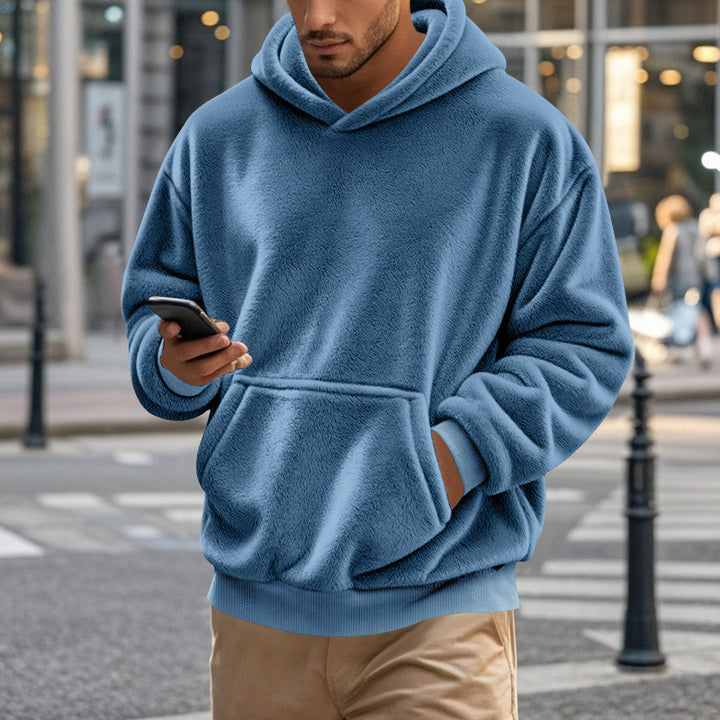Herren nan kuscheliger Oversize-Fleece-Hoodie mit Kängurutasche und geripptem Saum Drune