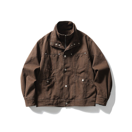 Herren Oversize-Canvasjacke mit Stehkragen, Druckknopf-Front und verdecktem Reißverschlussinneneinsatz Drune