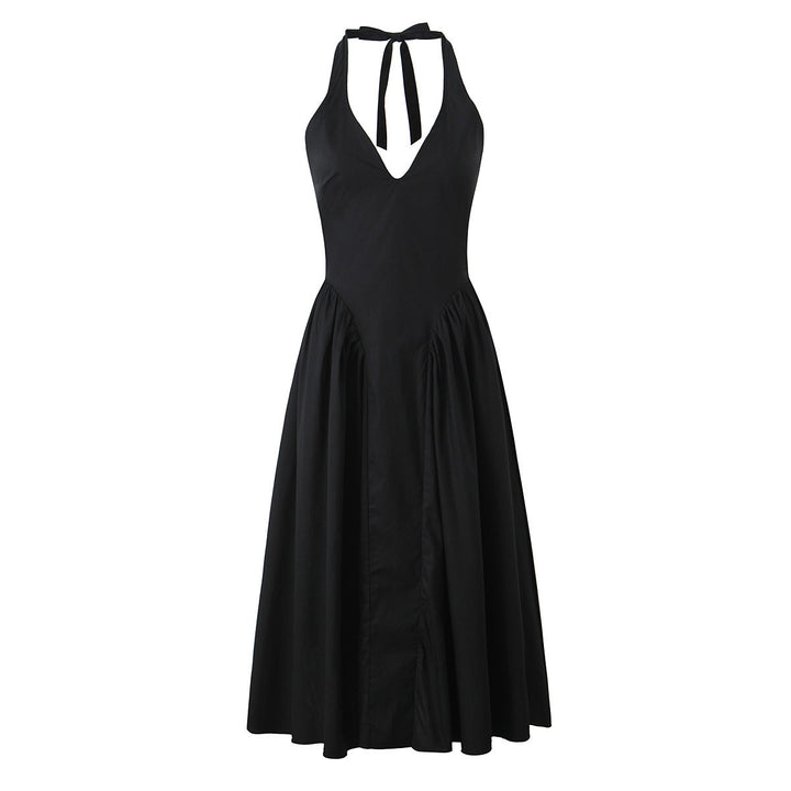 Damen A-linien Midi-Kleid mit tiefem V-Ausschnitt und verspieltem Rückenausschnitt Drune