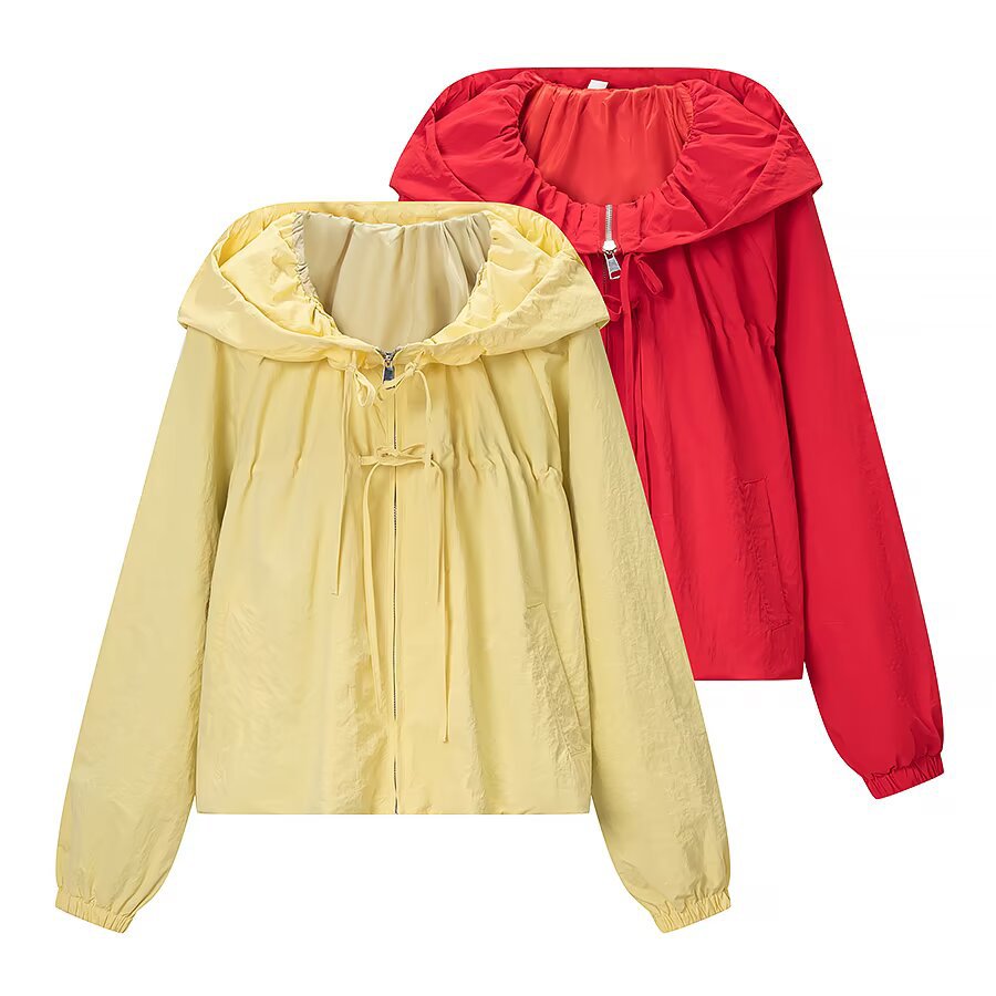 Damen Leichte Kapuzen-Windjacke mit Tunnelzug, Cropped-Schnitt und elastischen Bündchen Drune