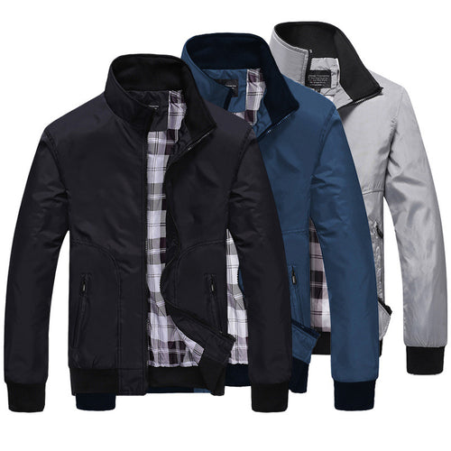 Herren Kurzblouson mit Stehkragen, kariertem Innenfutter und Reißverschlusstaschen Drune