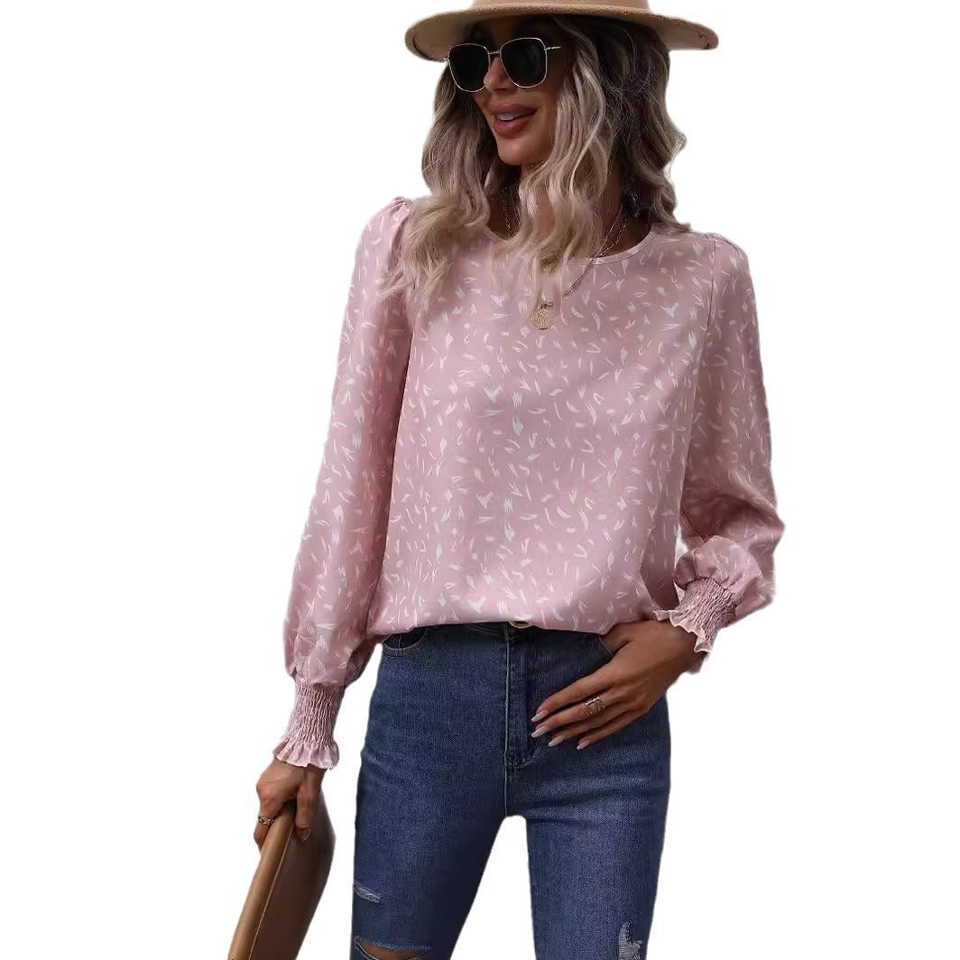 Damen elegante Bluse mit raffinierten Puffärmeln und zartem Muster Drune