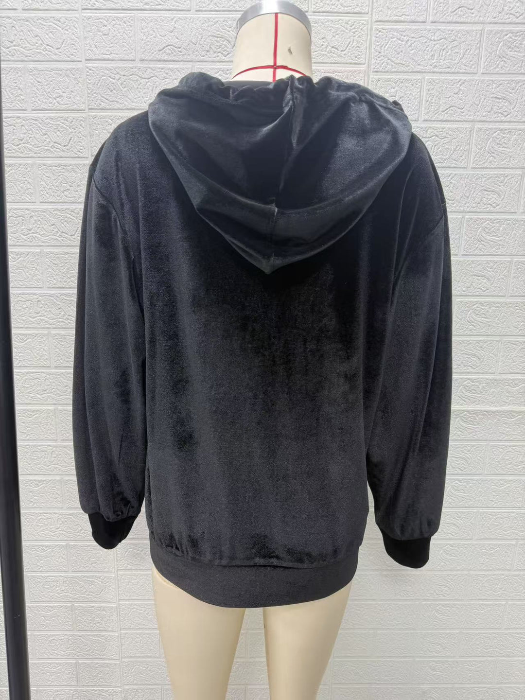 Damen Oversize Samt-Kapuzenjacke mit elastischem Saum und weiten Ärmeln Drune